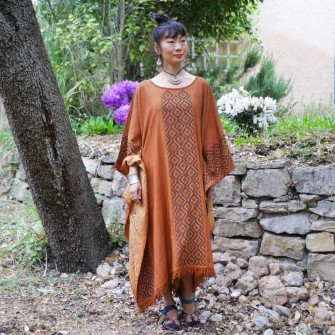 Robe coton et lin brune batik