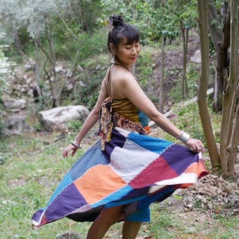 Robe longue patchwork et...