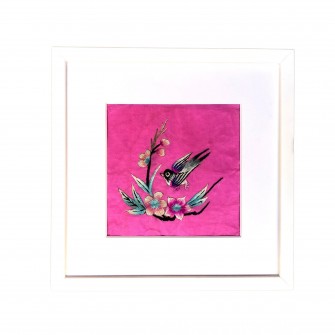 Broderie oiseau rose (G)